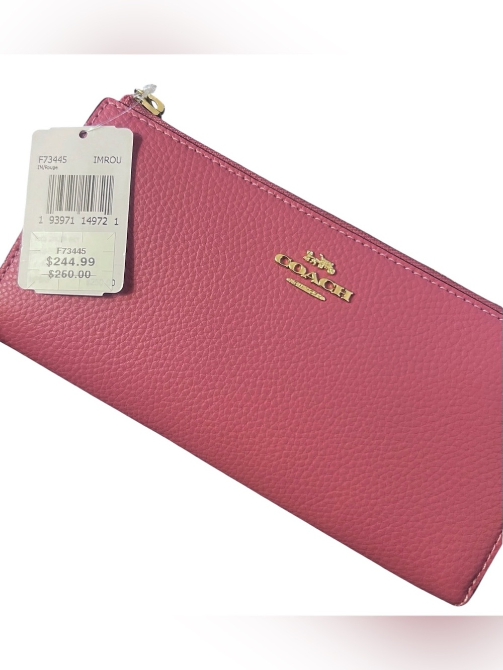 Coach Pebbled Leather L Zip Wallet, In Rouge, NWT